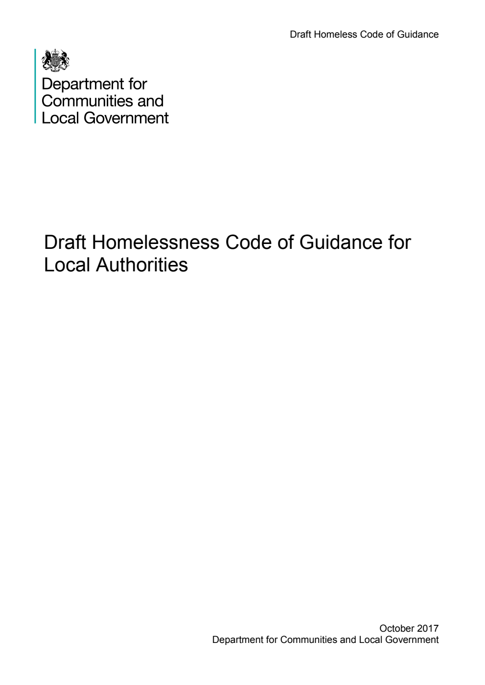Draft Homelessness Code of Guidance for Local Authorities