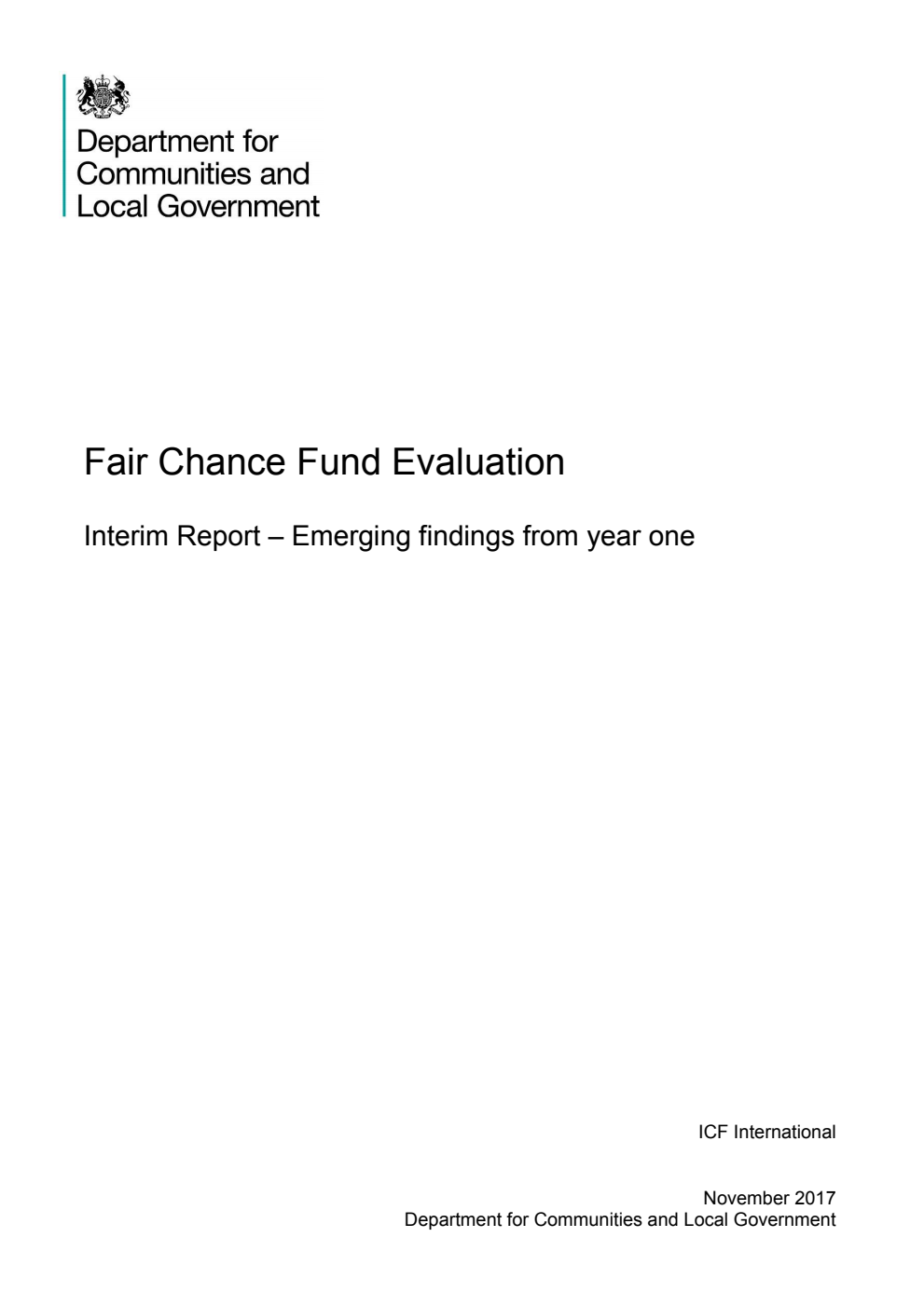 Fair Chance Fund Evaluation. Interim Report - Emerging findings from year one