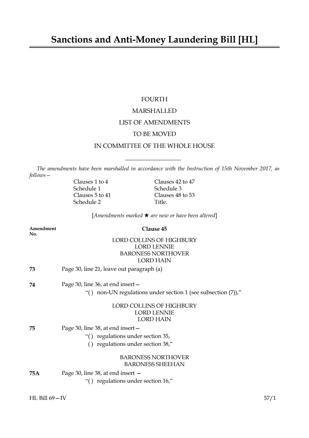 Sanctions and Anti-Money Laundering Bill Lords Amendments 4th Marshalled List