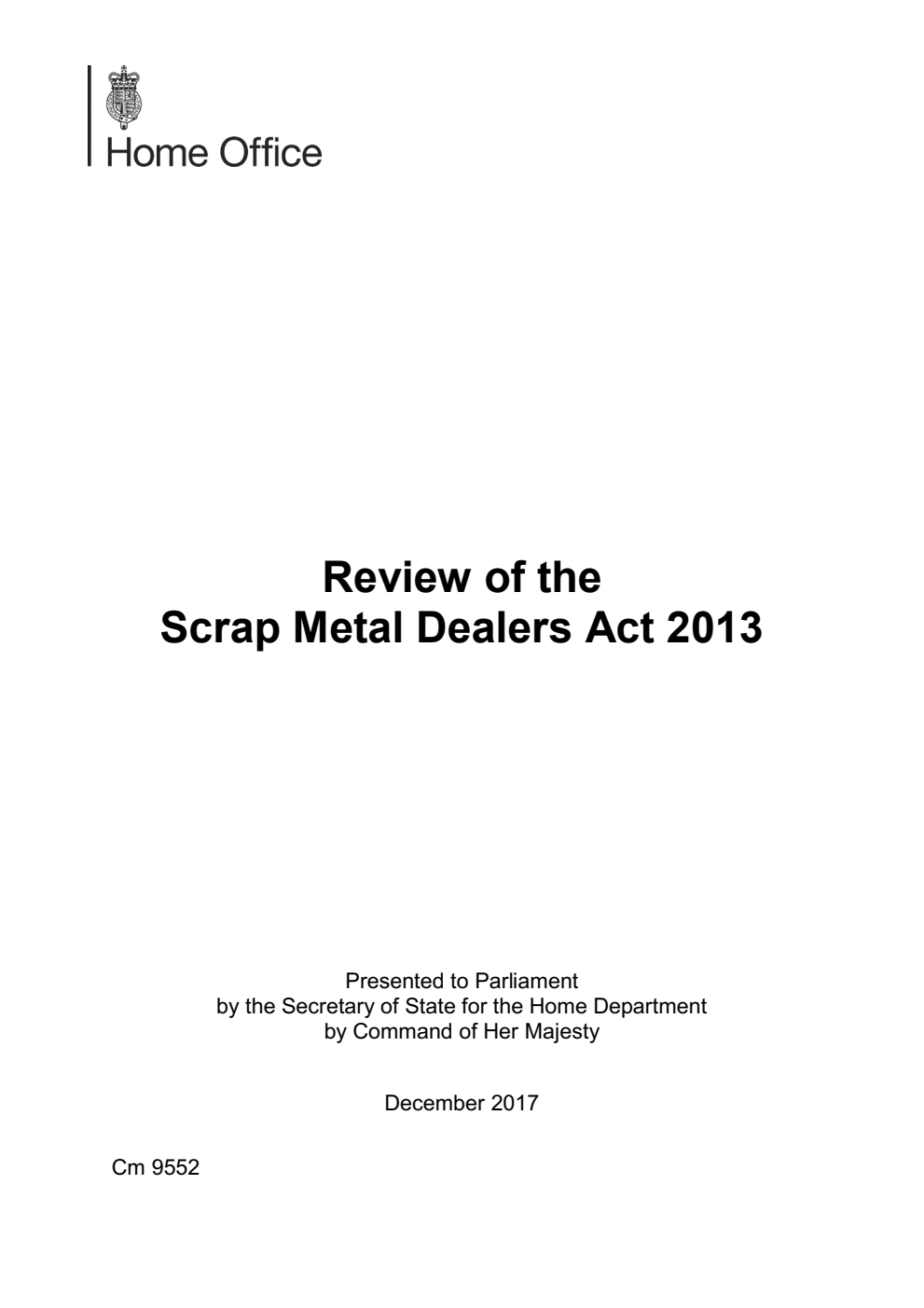 Review of the Scrap Metal Dealers Act 2013