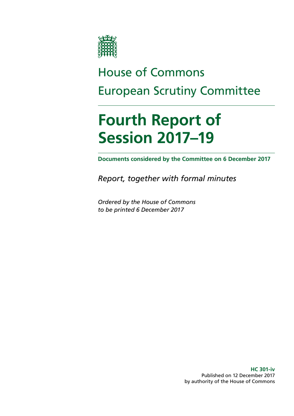 European Scrutiny Committee 4th Report of Session 2017–19