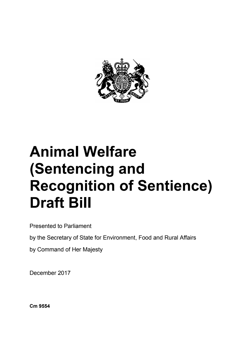 Animal Welfare (Sentencing and Recognition of Sentience) Draft Bill