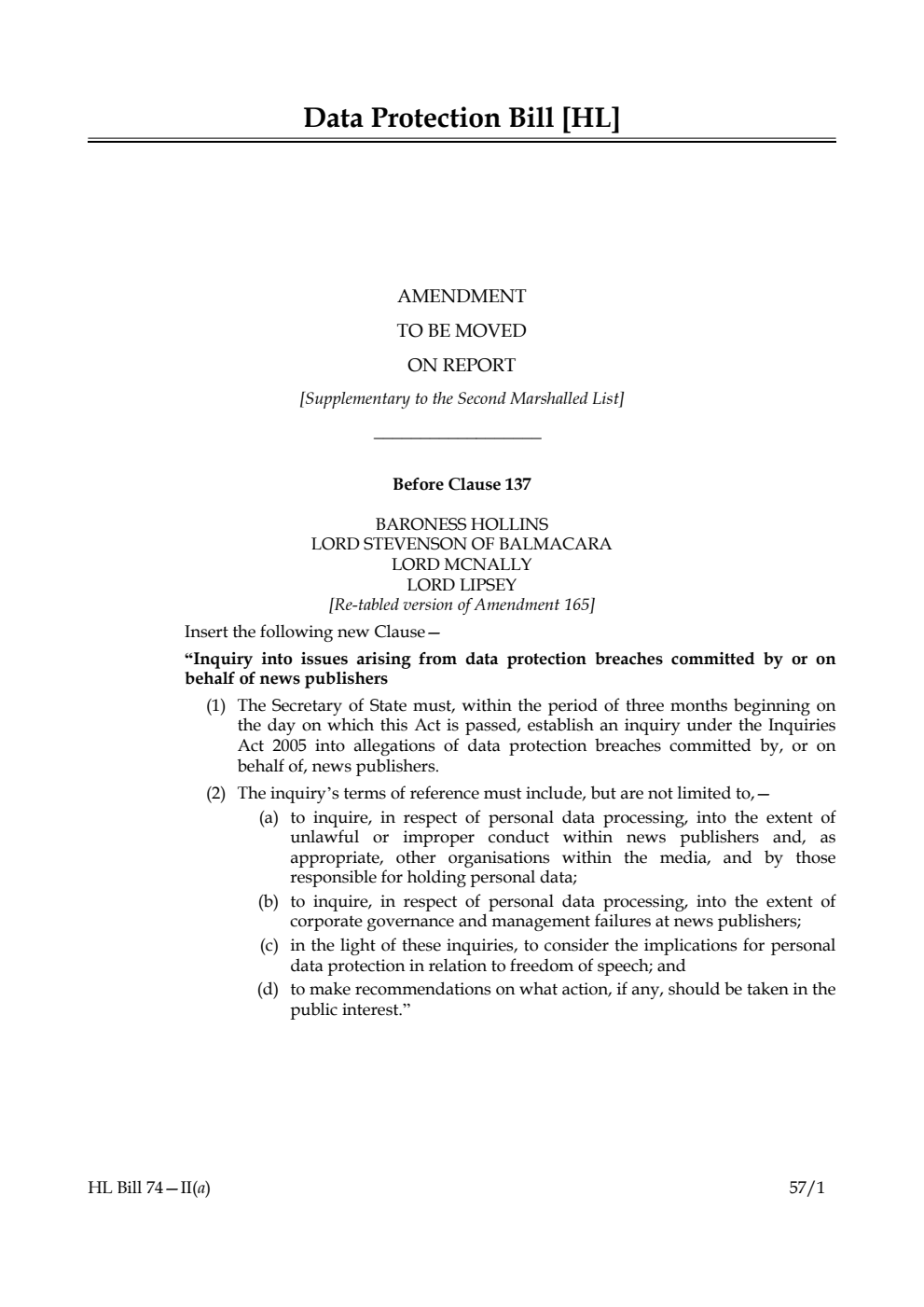 Data Protection Bill Lords Amendments