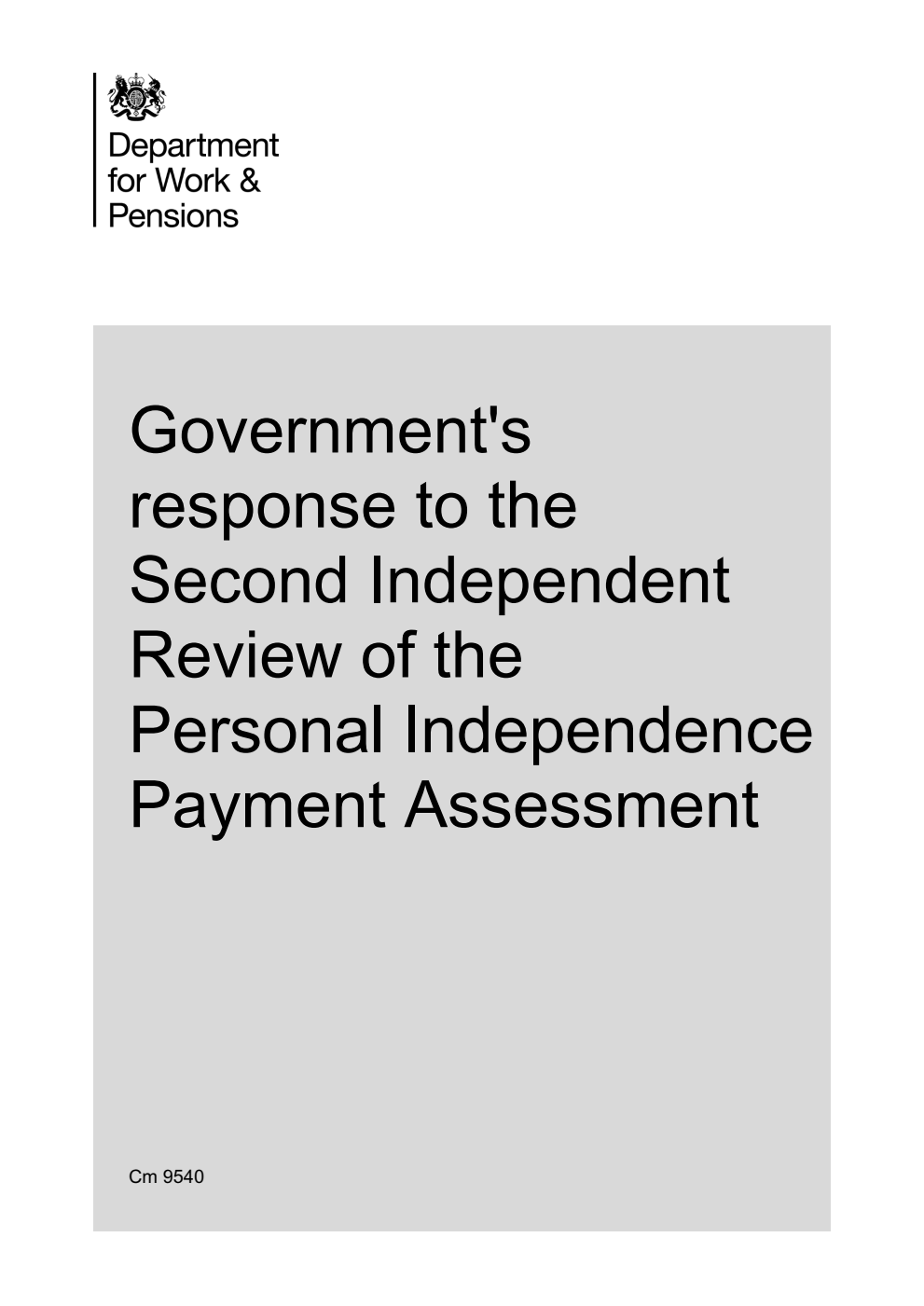 Government's response to the Second Independent Review of the Personal Independence Payment Assessment