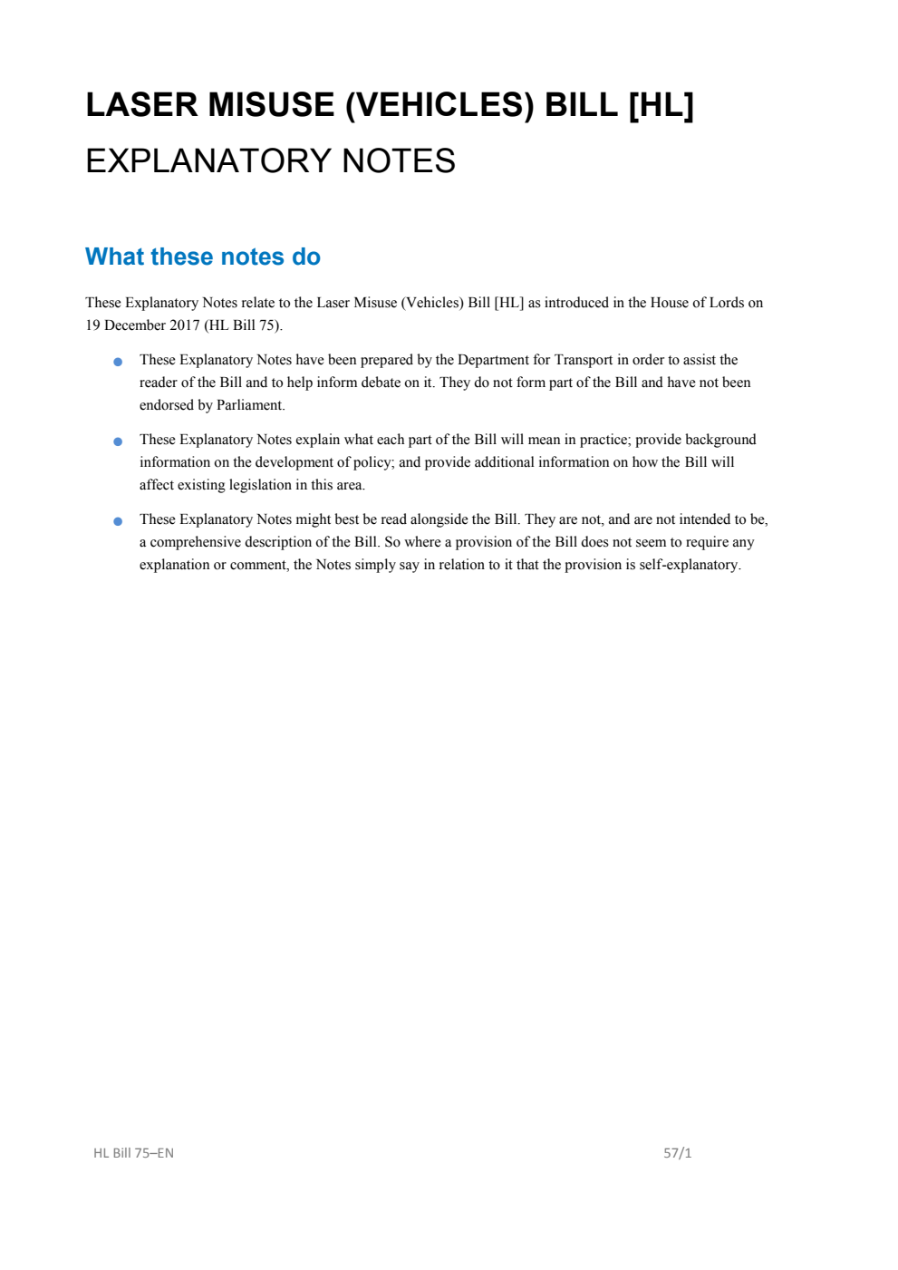 Laser Misuse (Vehicles) Bill Explanatory Notes