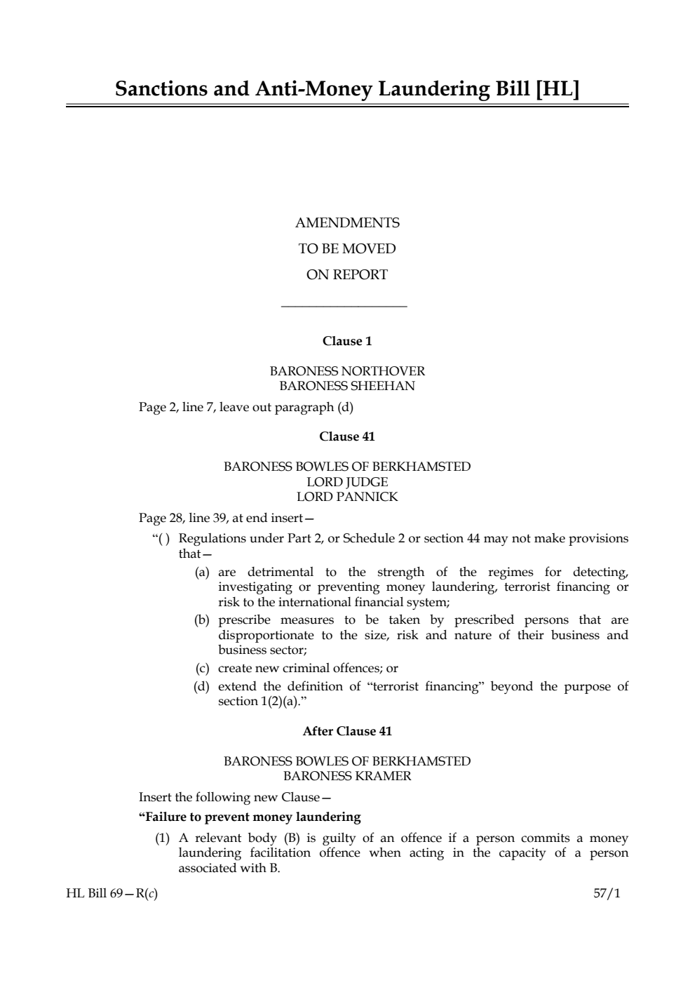 Sanctions and Anti-Money Laundering Bill Lords Amendments