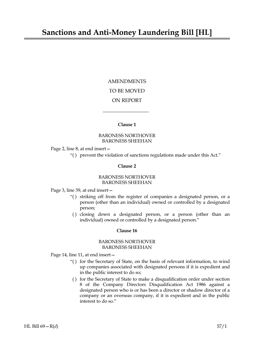 Sanctions and Anti-Money Laundering Bill Lords Amendments