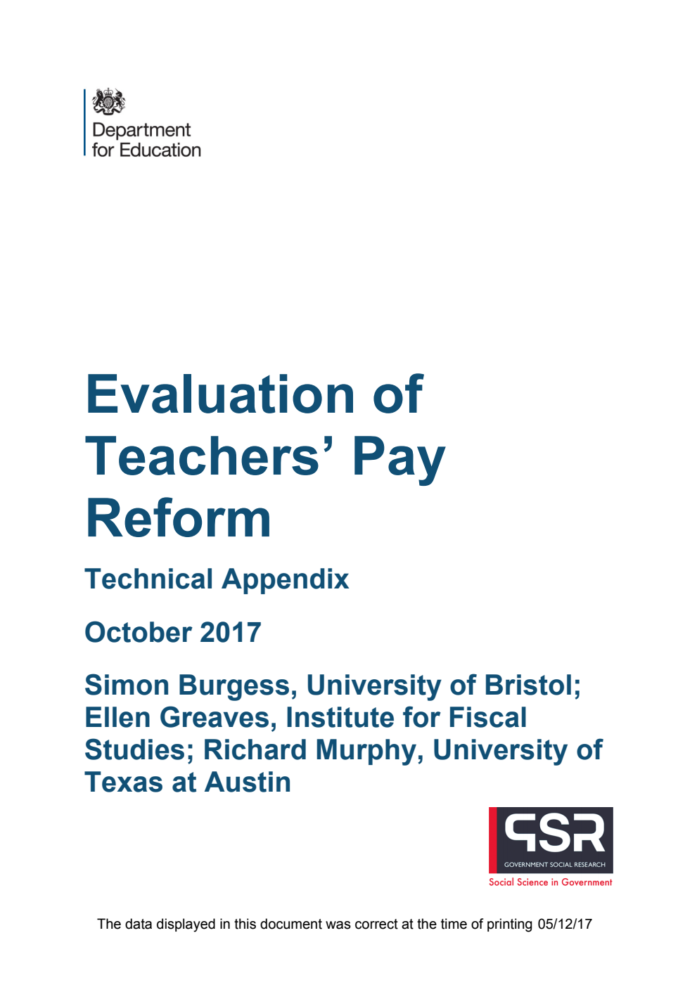 DFE-RR676 Evaluation of Teachers’ Pay Reform: Technical Appendix