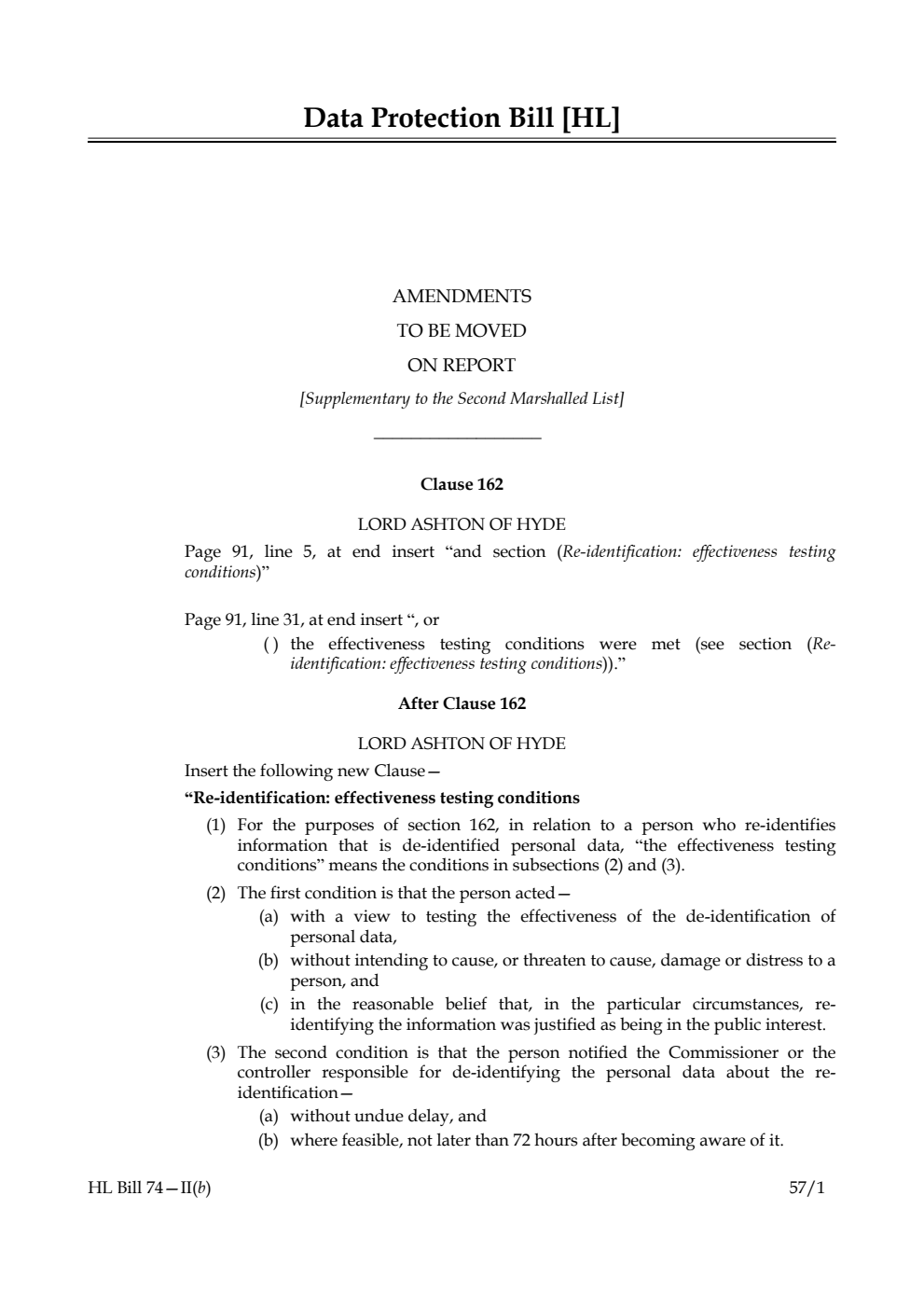 Data Protection Bill Lords Amendments Lords Amendments