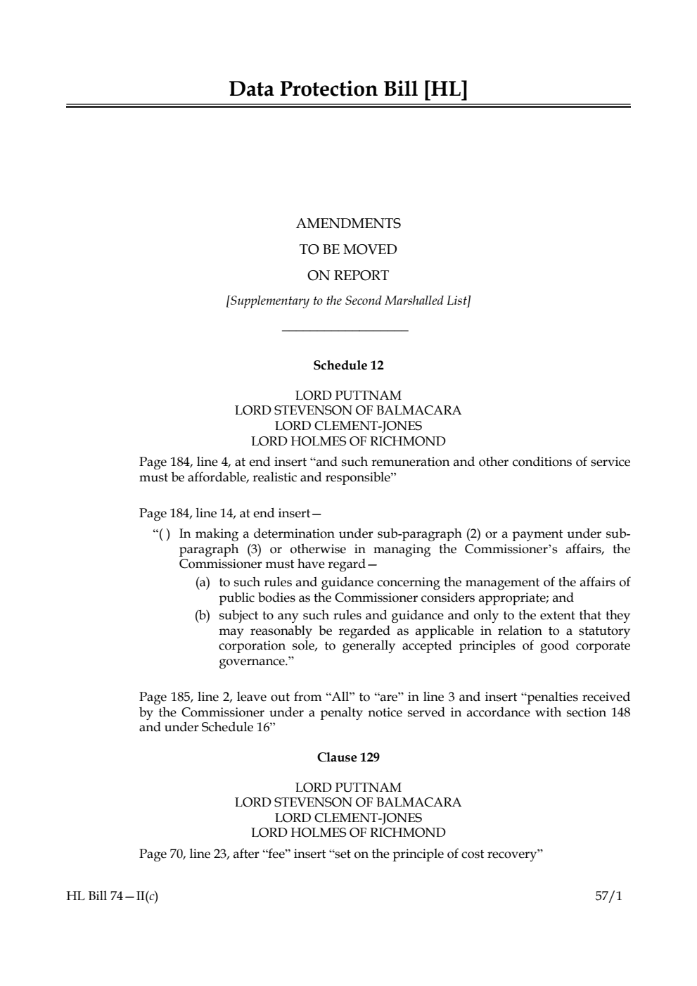 Data Protection Bill Lords Amendments Lords Amendments