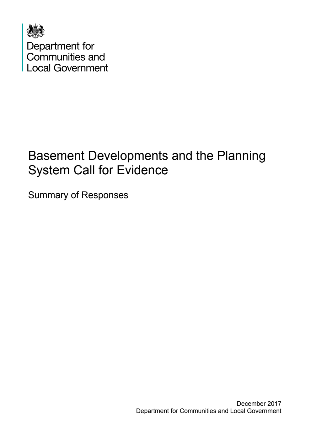 Basement Developments and the Planning System Call for Evidence. Summary of Responses