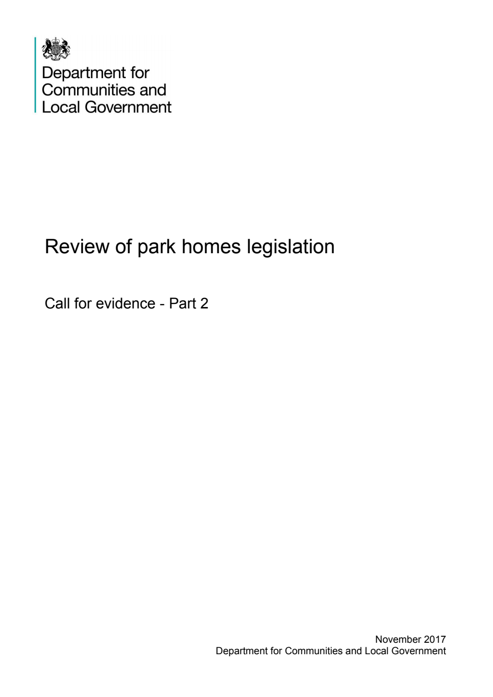 Review of park homes legislation. Call for evidence - Part 2