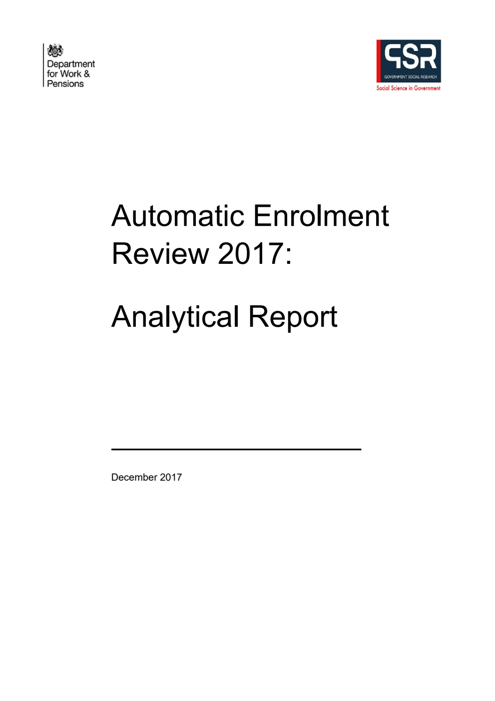 Ad hoc Research Report 62 Automatic Enrolment Review 2017: Analytical Report