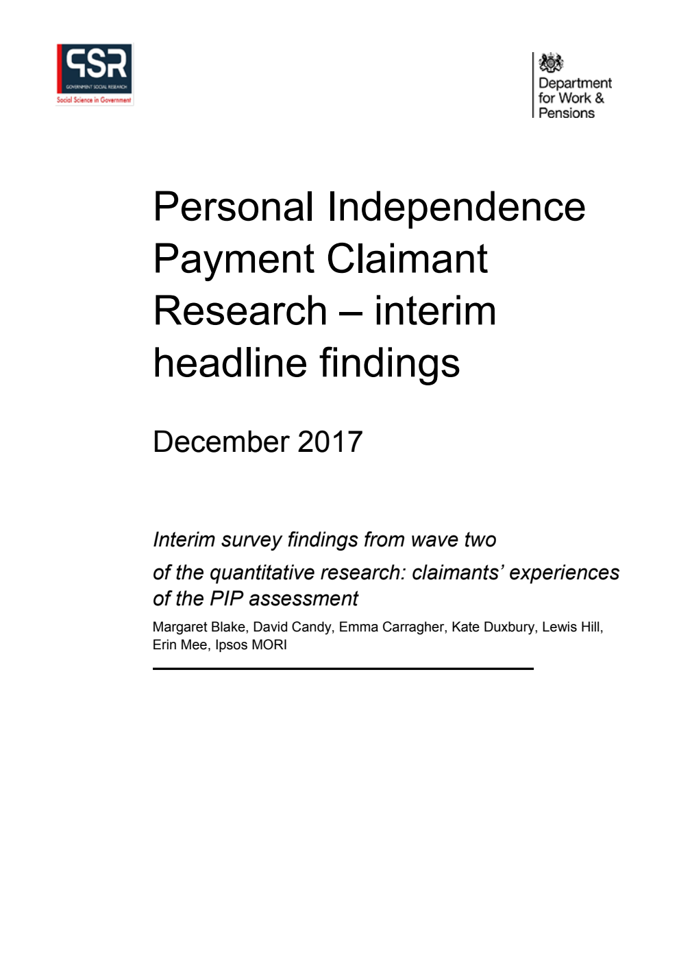 Ad hoc Research Report 60 Personal Independence Payment Claimant Research - interim headline findings