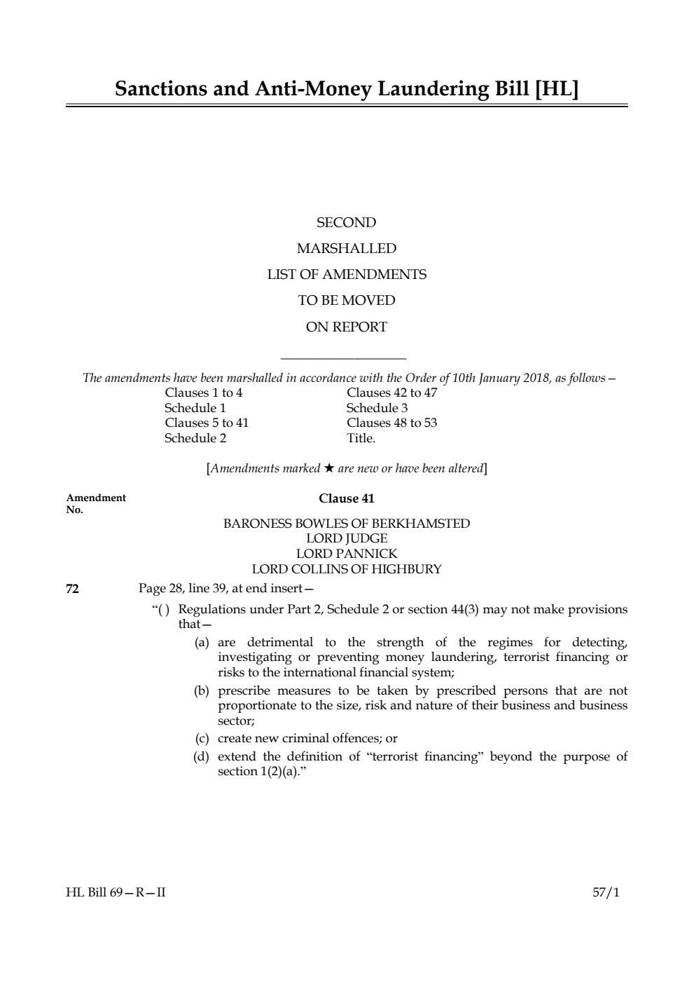Sanctions and Anti-Money Laundering Bill Lords Amendments 2nd Marshalled List