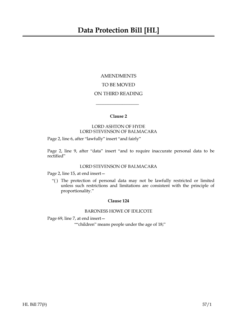 Data Protection Bill Lords Amendments