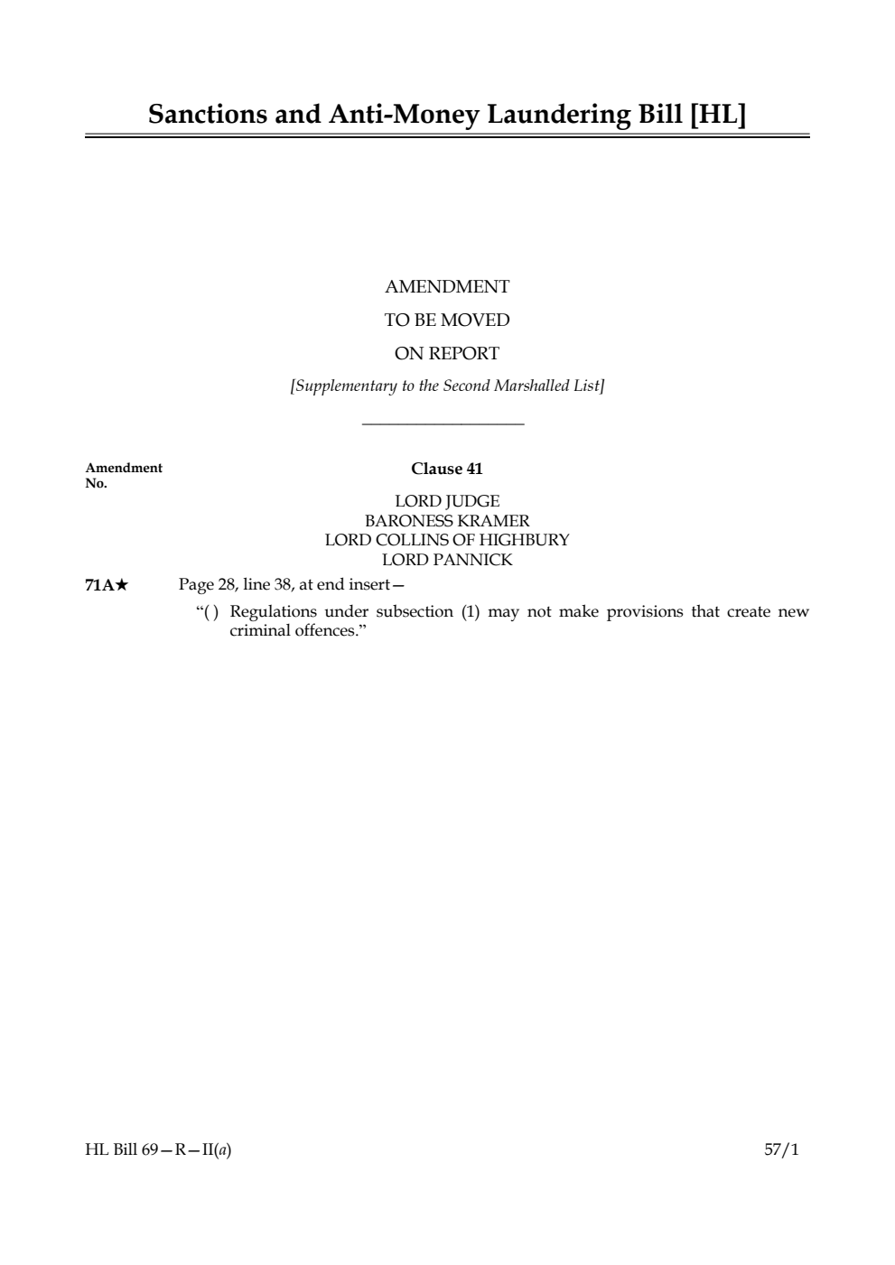 Sanctions and Anti-Money Laundering Bill Lords Amendments