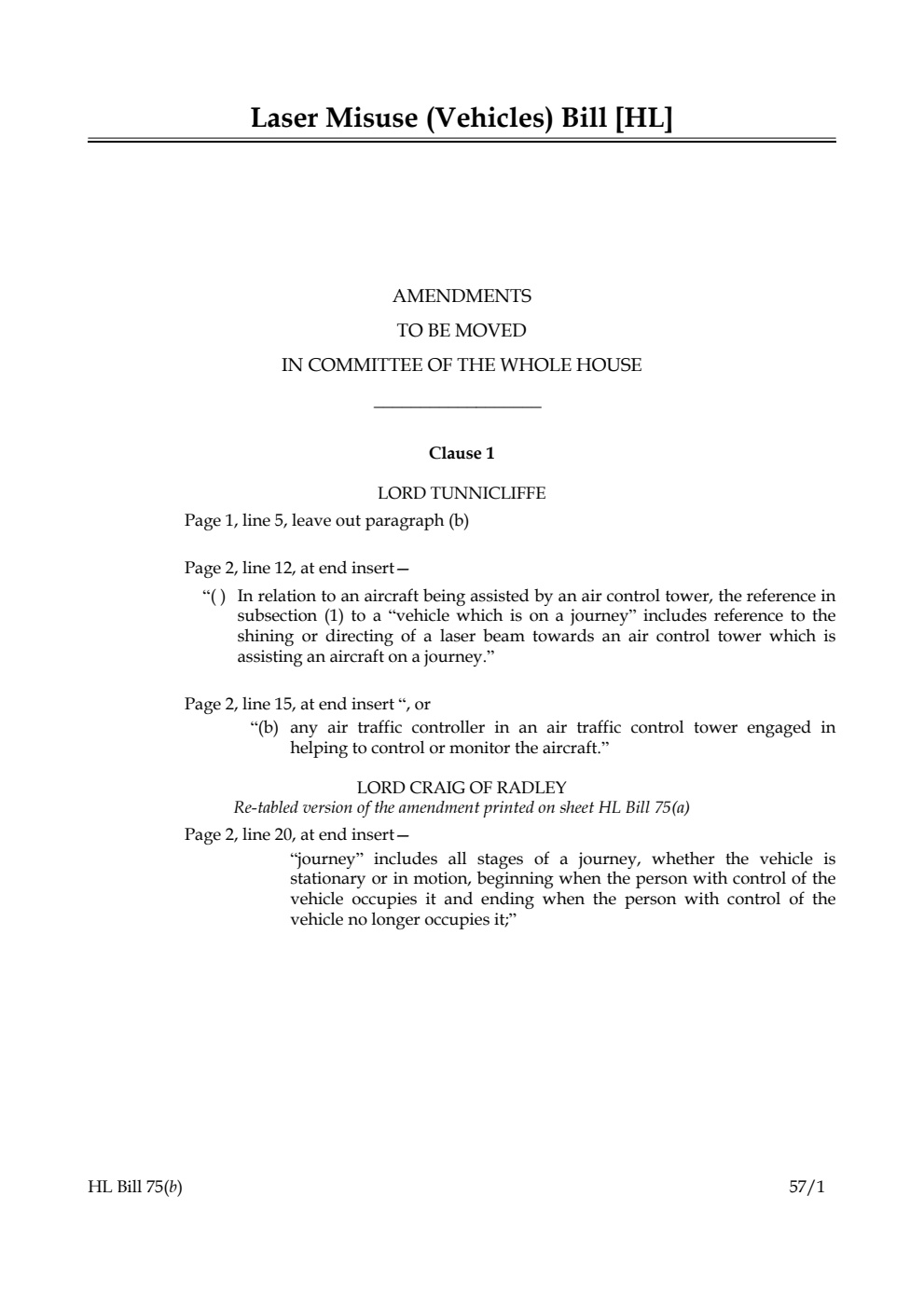 Laser Misuse (Vehicles) Bill Lords Amendments