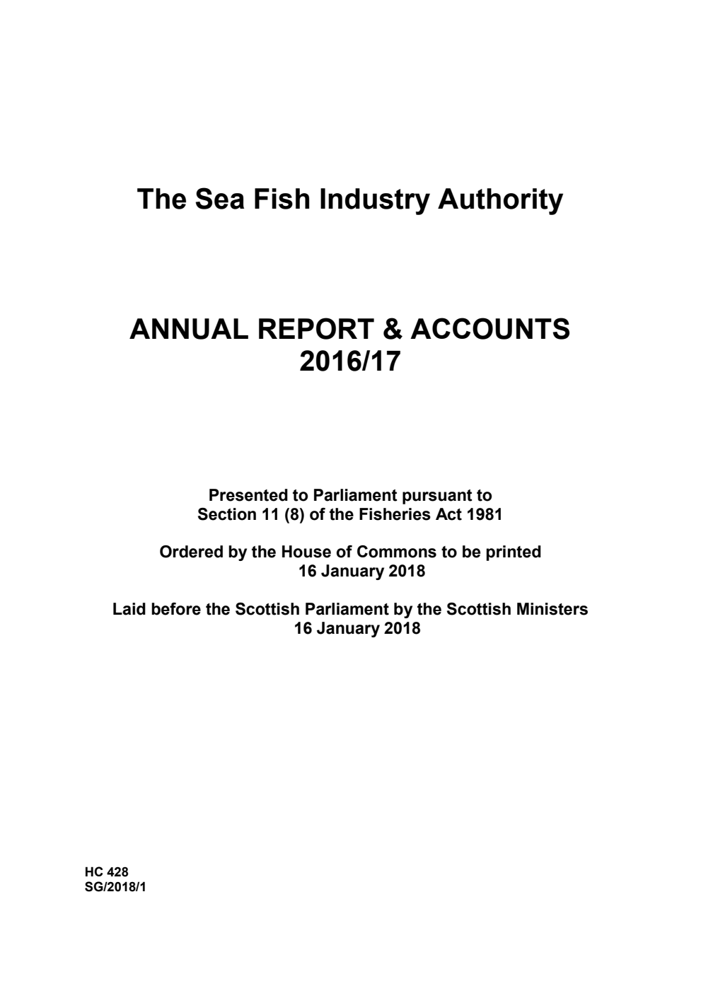 The Sea Fish Industry Authority Annual Report and Accounts 2016/17