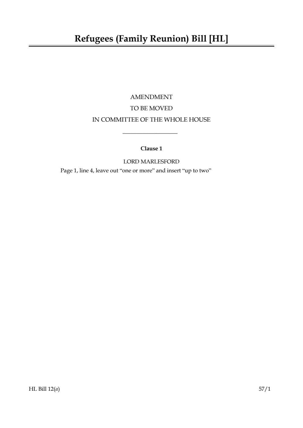 Refugees (Family Reunion) Bill Lords Amendments