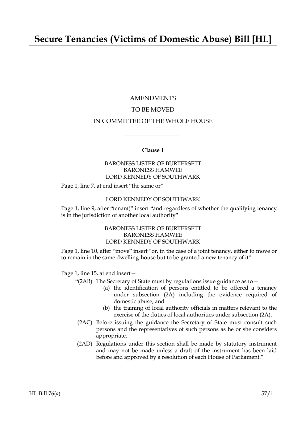 Secure Tenancies (Victims of Domestic Abuse) Bill Lords Amendments
