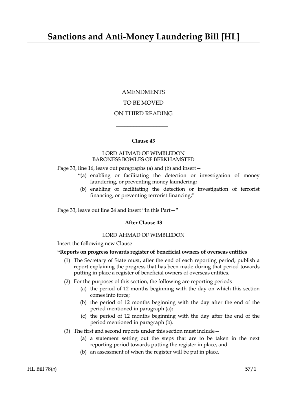 Sanctions and Anti-Money Laundering Bill Lords Amendments