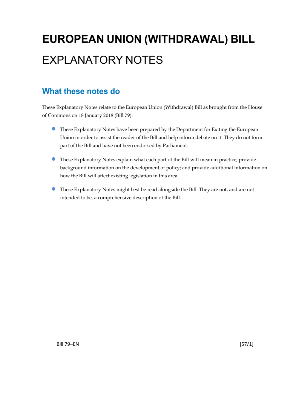 European Union (Withdrawal) Bill Explanatory Notes
