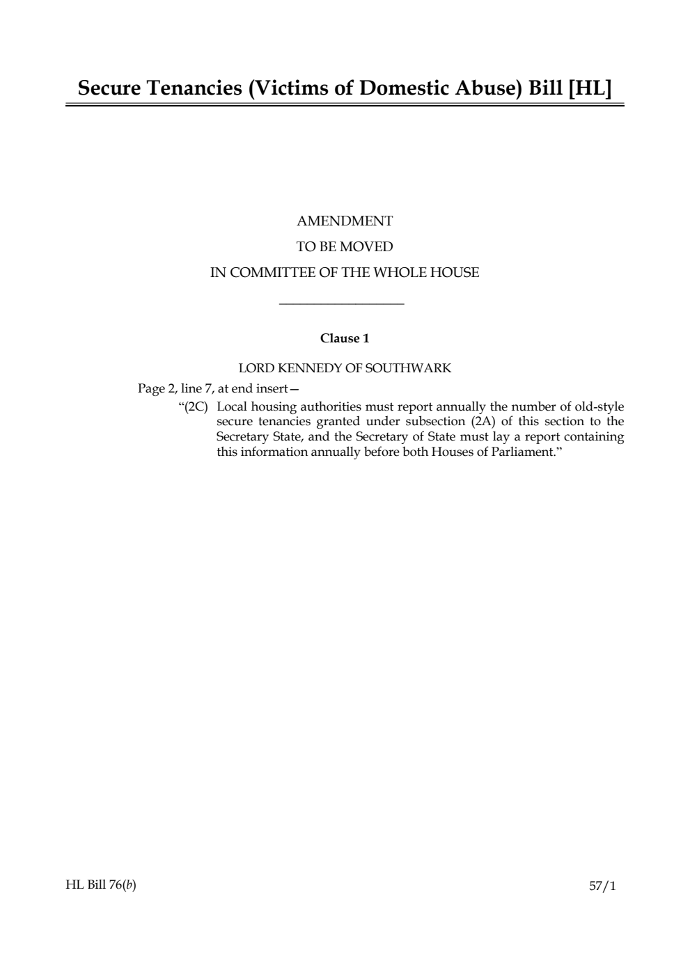 Secure Tenancies (Victims of Domestic Abuse) Bill Lords Amendments