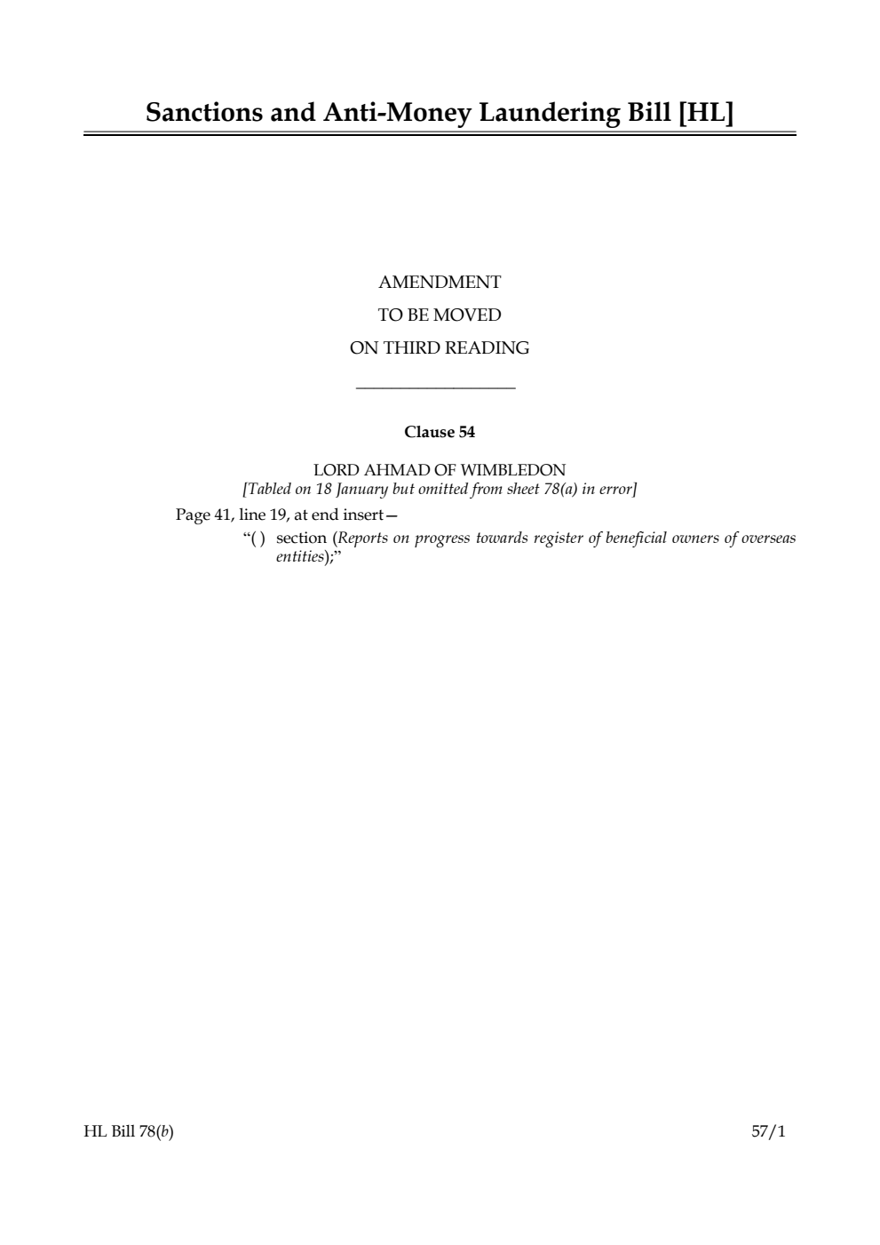 Sanctions and Anti-Money Laundering Bill Lords Amendments