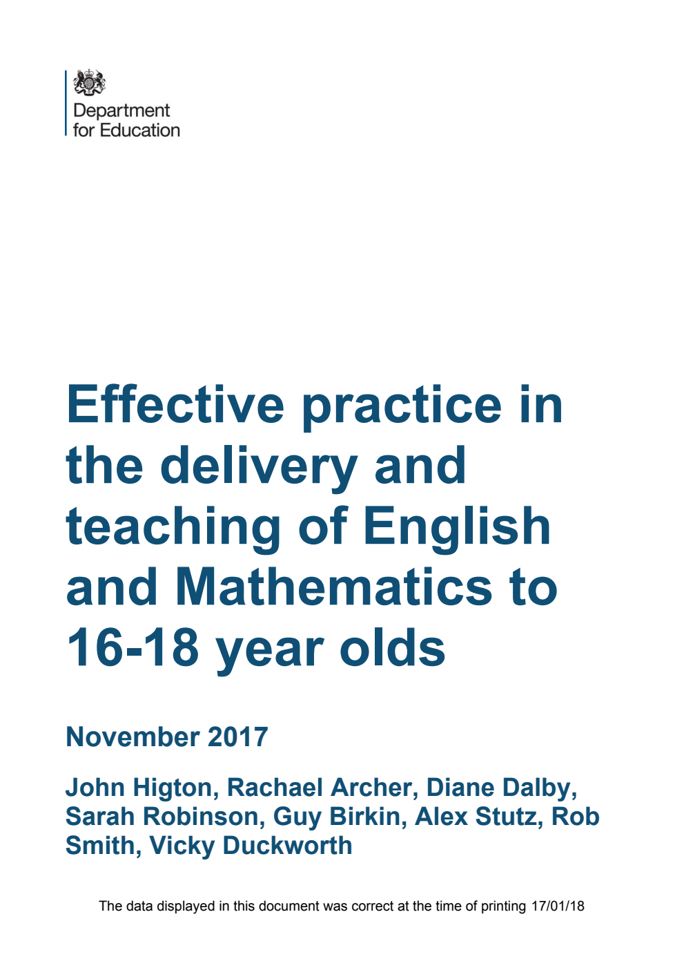 DFE-RR742 Effective practice in the delivery and teaching of English and Mathematics to 16-18 year olds