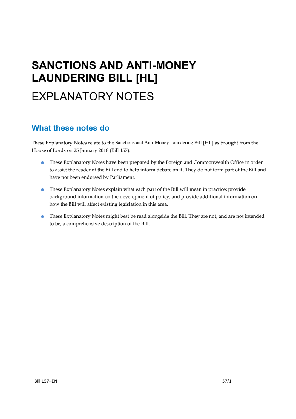 Sanctions and Anti-Money Laundering Bill Explanatory Notes