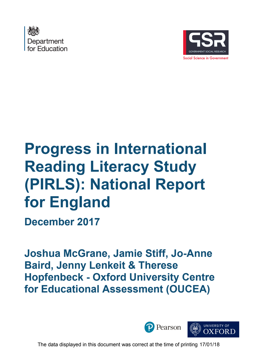 DFE-RR770 Progress in International Reading Literacy Study (PIRLS): National Report for England