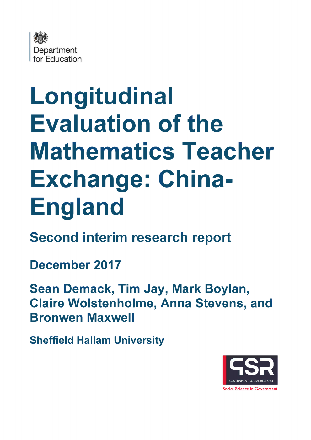 DFE-RR777 Longitudinal Evaluation of the Mathematics Teacher Exchange: China - England: Second interim research report