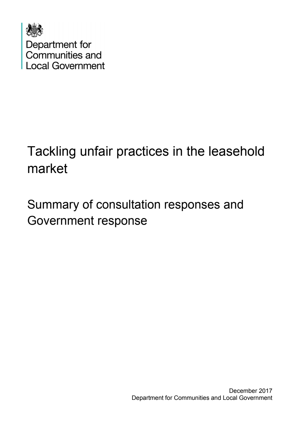 Tackling unfair practices in the leasehold market : Summary of consultation responses and Government response