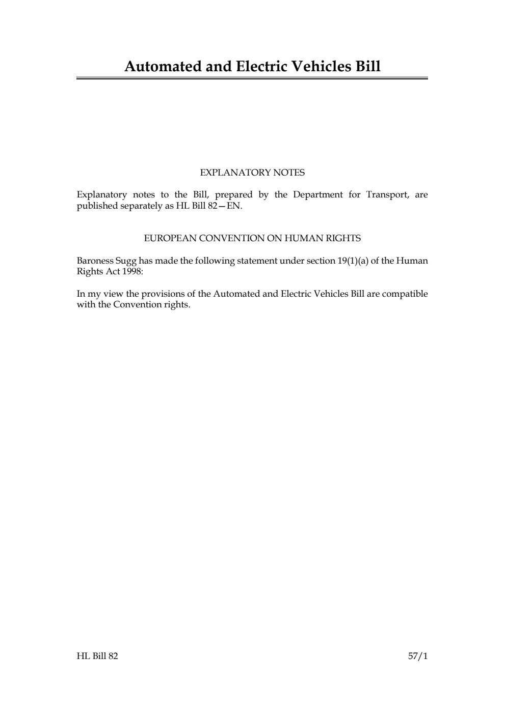 Automated and Electric Vehicles Bill