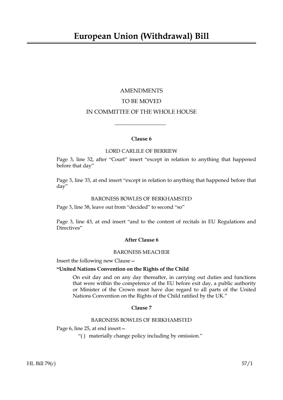 European Union (Withdrawal) Bill Lords Amendments