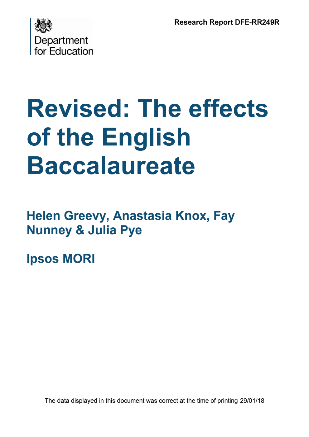 DFE-RR249R Revised: The effects of the English Baccalaureate