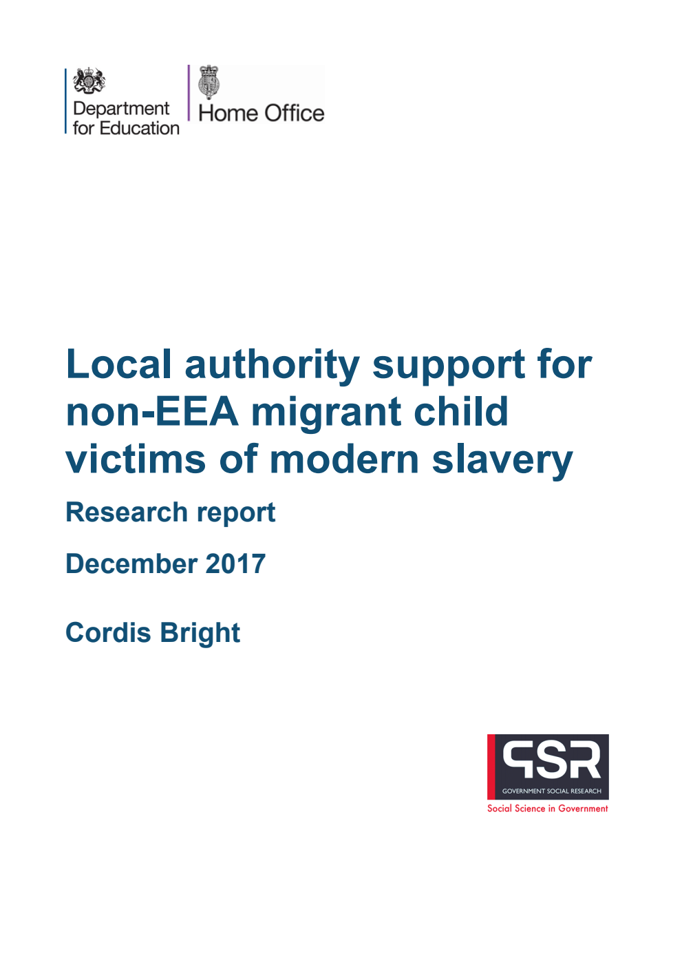 DFE-RR680 Local authority support for non-EEA migrant child victims of modern slavery