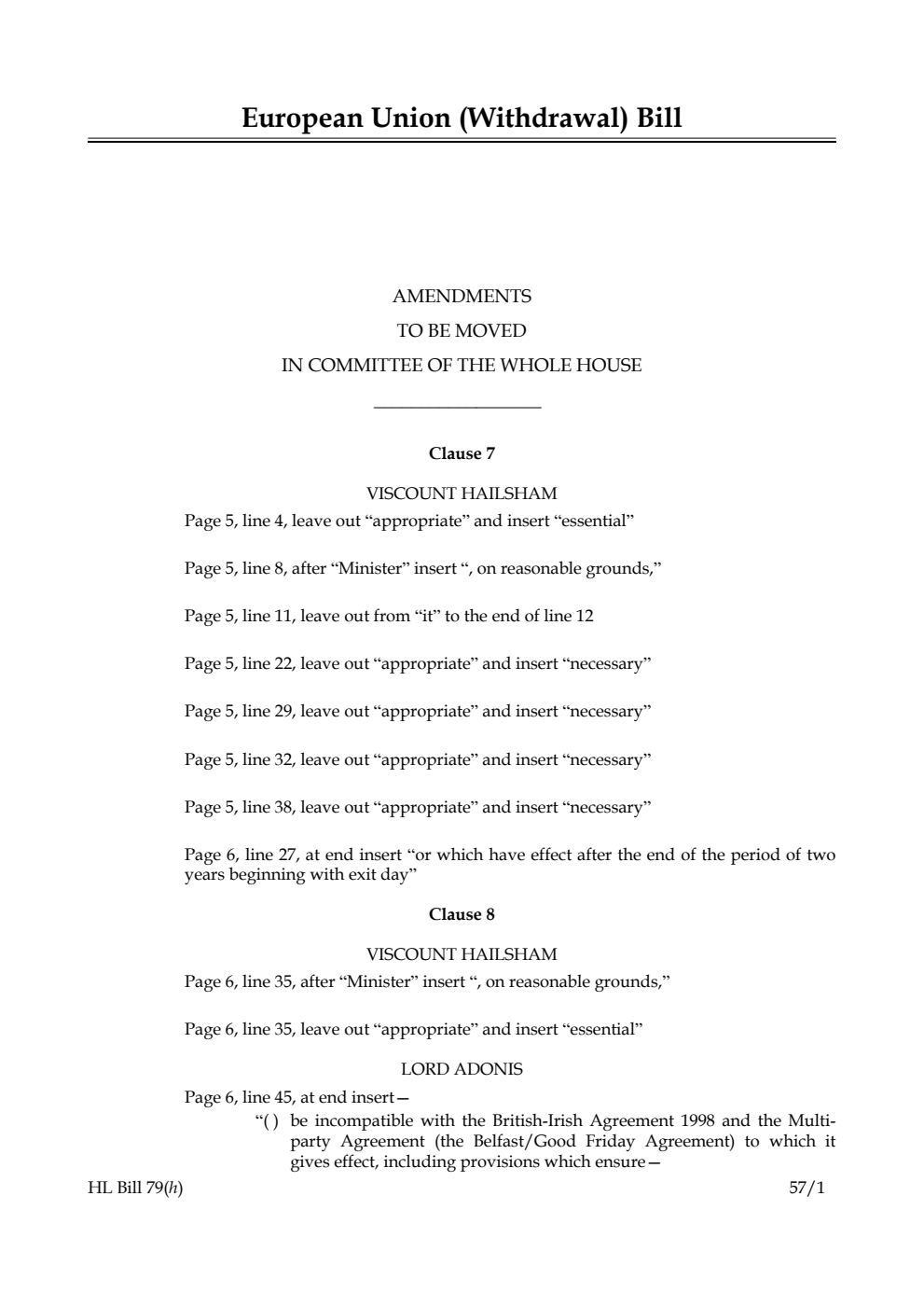 European Union (Withdrawal) Bill Lords Amendments
