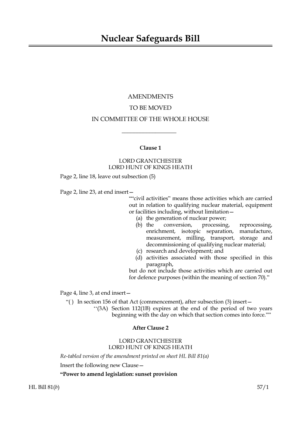 Nuclear Safeguards Bill Lords Amendments