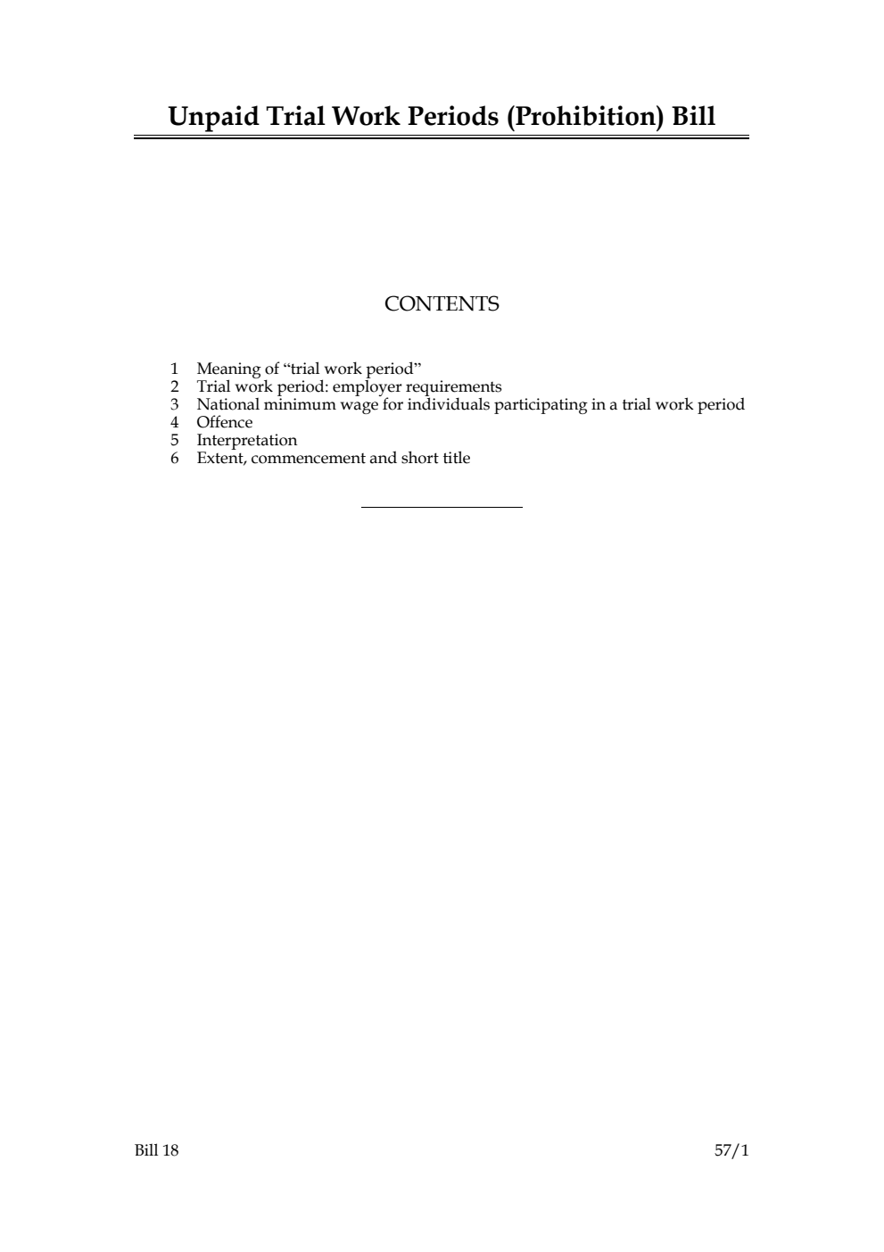 Unpaid Trial Work Periods (Prohibition) Bill