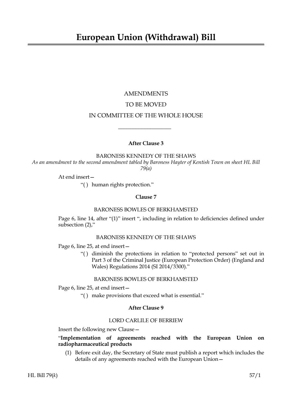 European Union (Withdrawal) Bill Lords Amendments