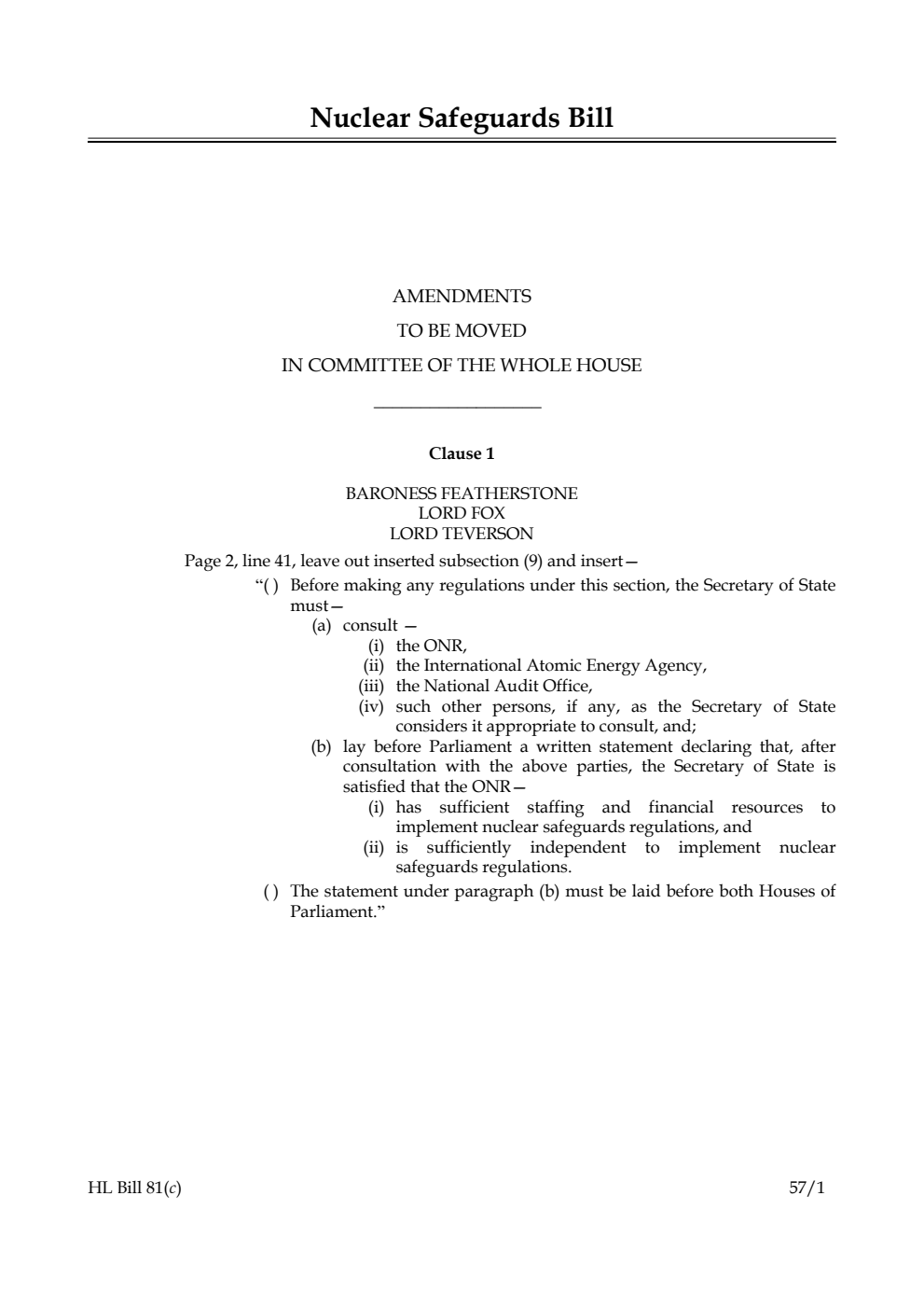 Nuclear Safeguards Bill Lords Amendments