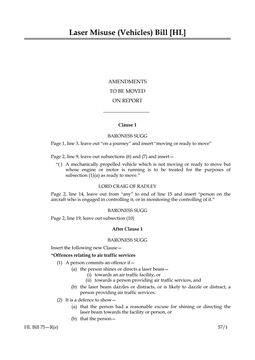 Laser Misuse (Vehicles) Bill Lords Amendments