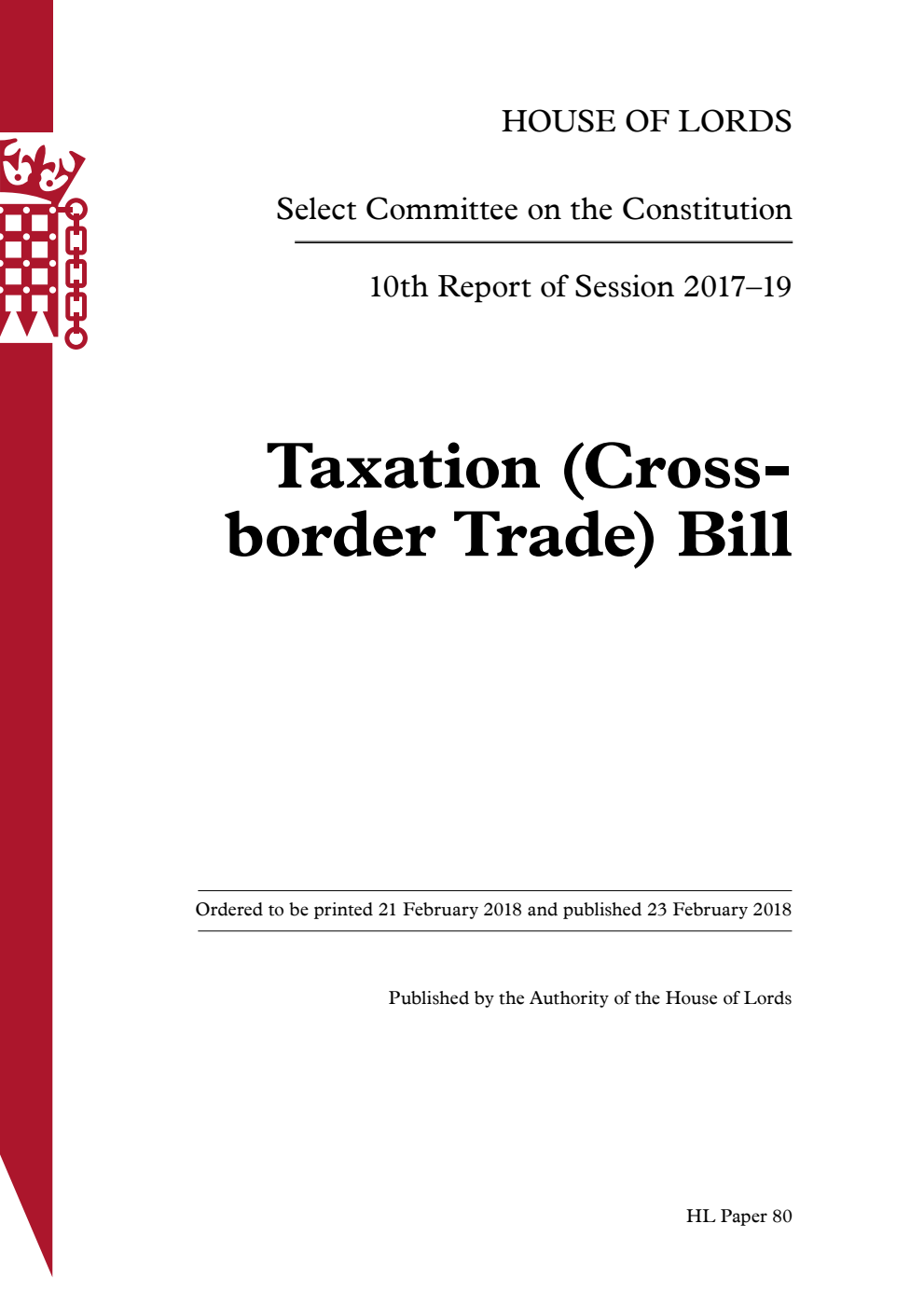 Constitution Committee 10th Report. Taxation (Cross-border Trade) Bill