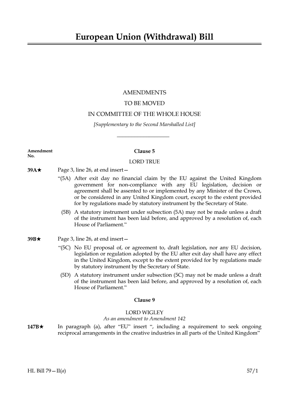 European Union (Withdrawal) Bill Lords Amendments