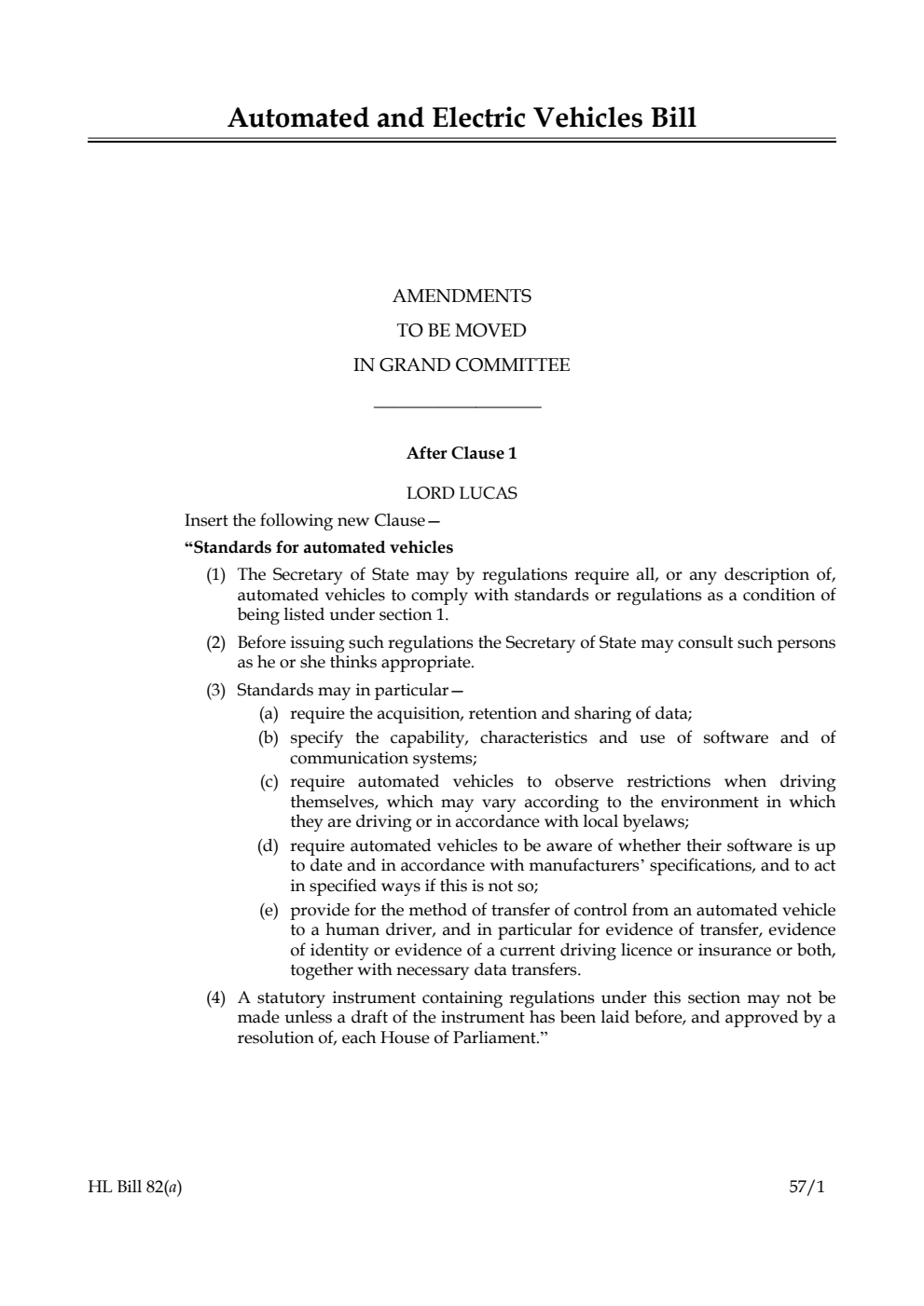 Automated and Electric Vehicles Bill Lords Amendments
