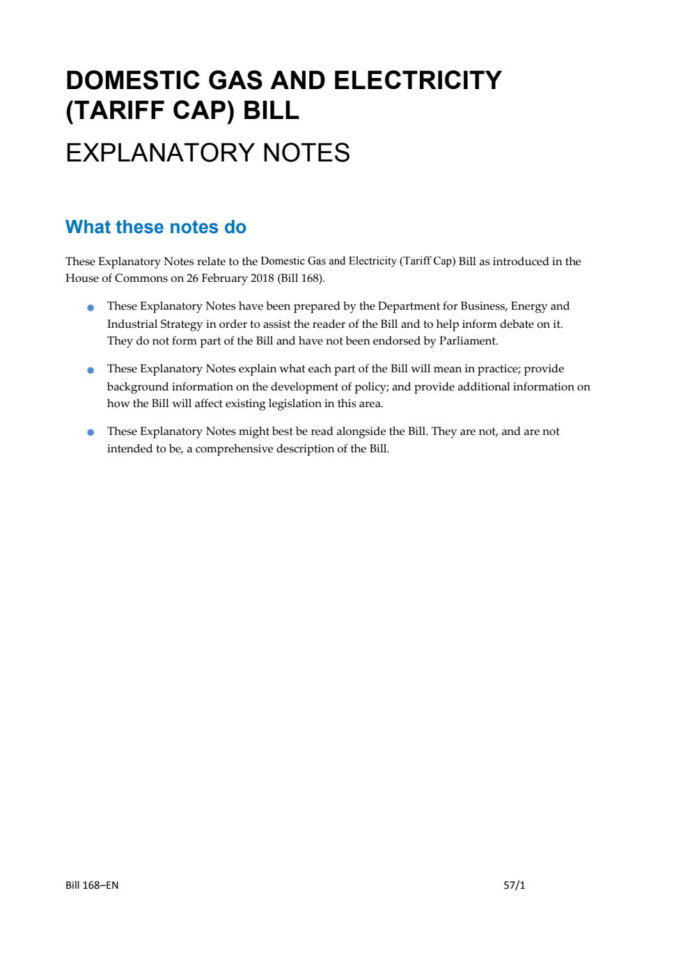 Domestic Gas and Electricity (Tariff Cap) Bill Explanatory Notes