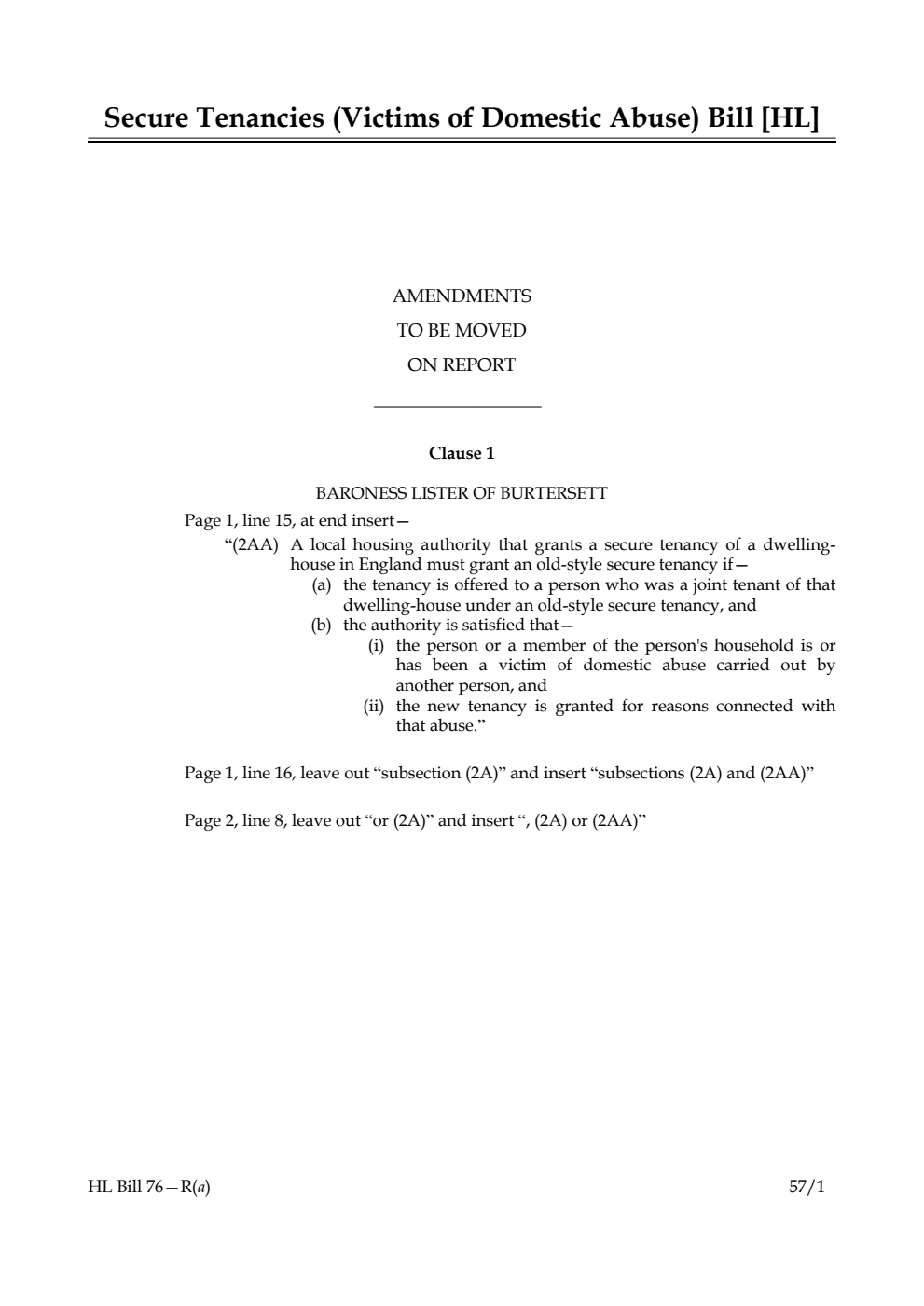 Secure Tenancies (Victims of Domestic Abuse) Bill Lords Amendments