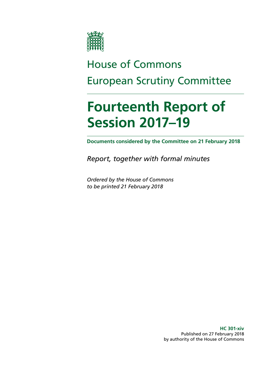 European Scrutiny Committee 14th Report of Session 2017–19